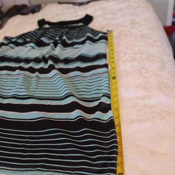 En Focus Petite Black and Aqua Striped Scoop Neck Sleeveless Swing Dress Size 14 - Picture 7 of 13